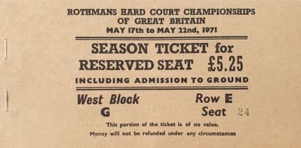British Hard Court Championships Ticket Book (1971)