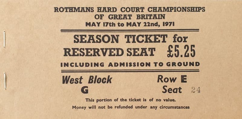British Hard Court Championships Ticket Book (1971)