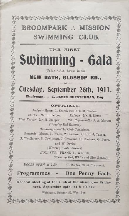 Broompark Mission Swimming Club Gala (1911, Sep 26th)