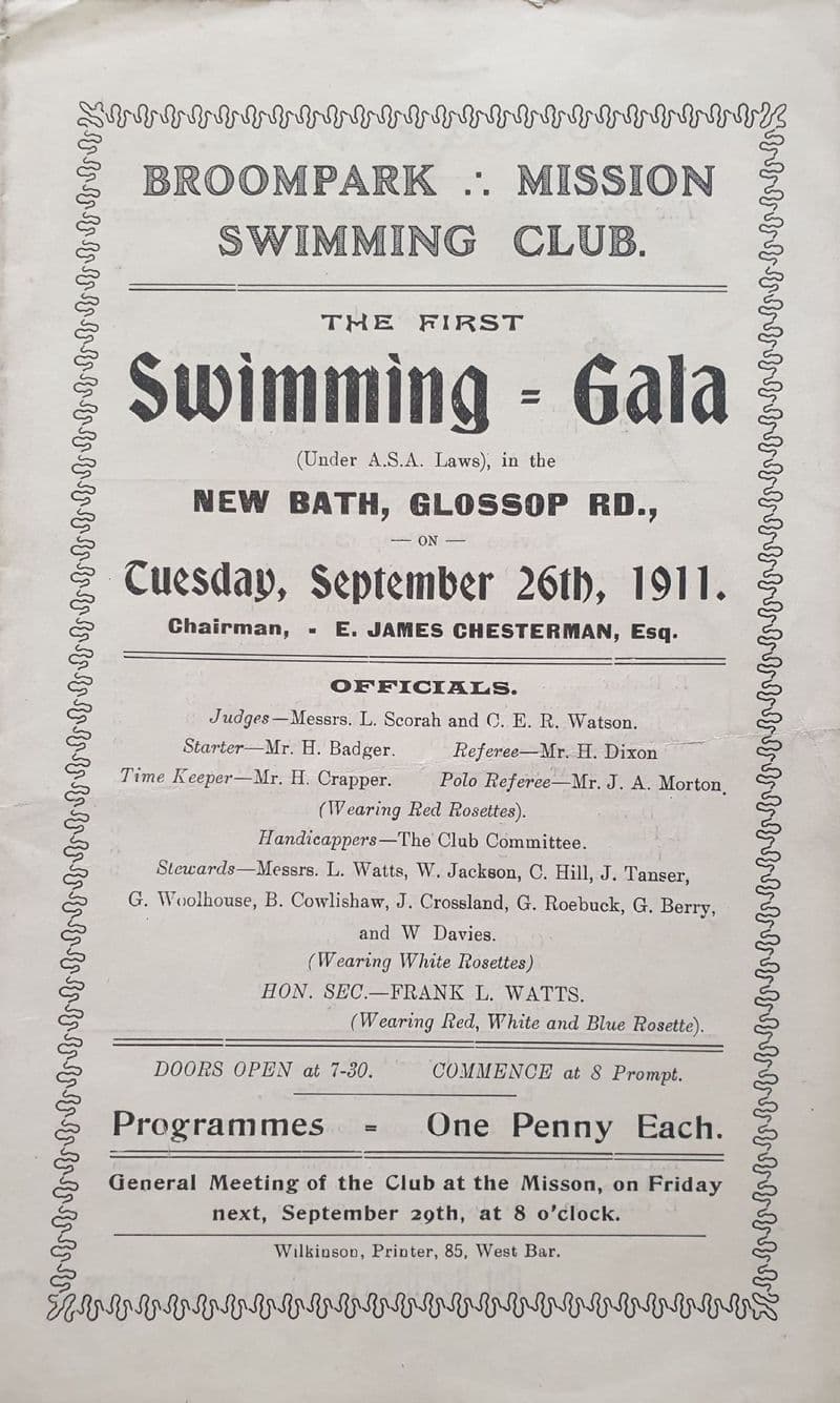 Broompark Mission Swimming Club Gala (1911, Sep 26th)