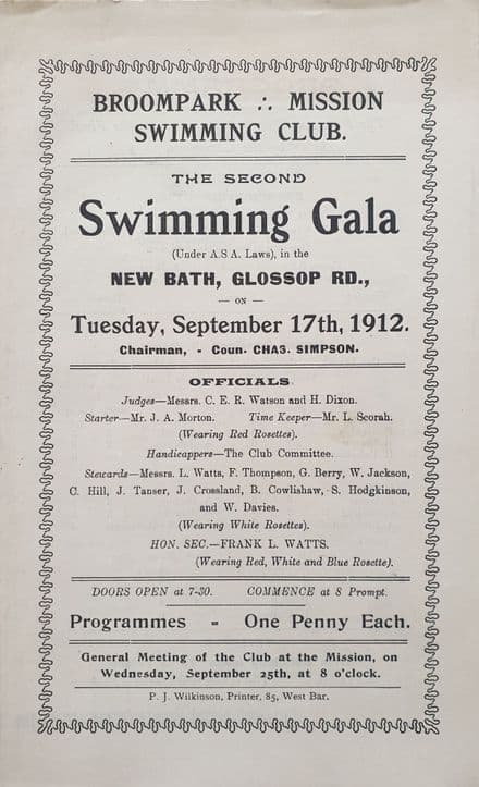 Broompark Mission Swimming Club Gala (1912, Sep 17th)