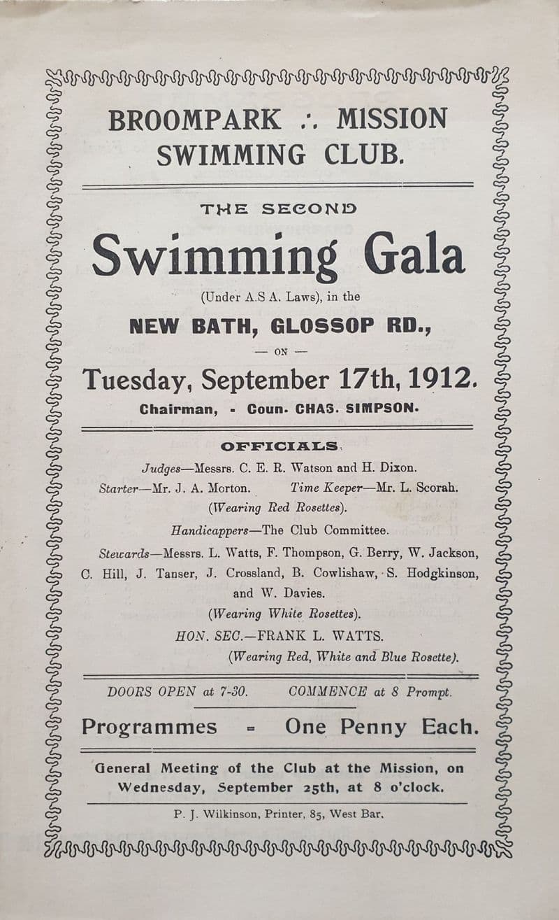 Broompark Mission Swimming Club Gala (1912, Sep 17th)