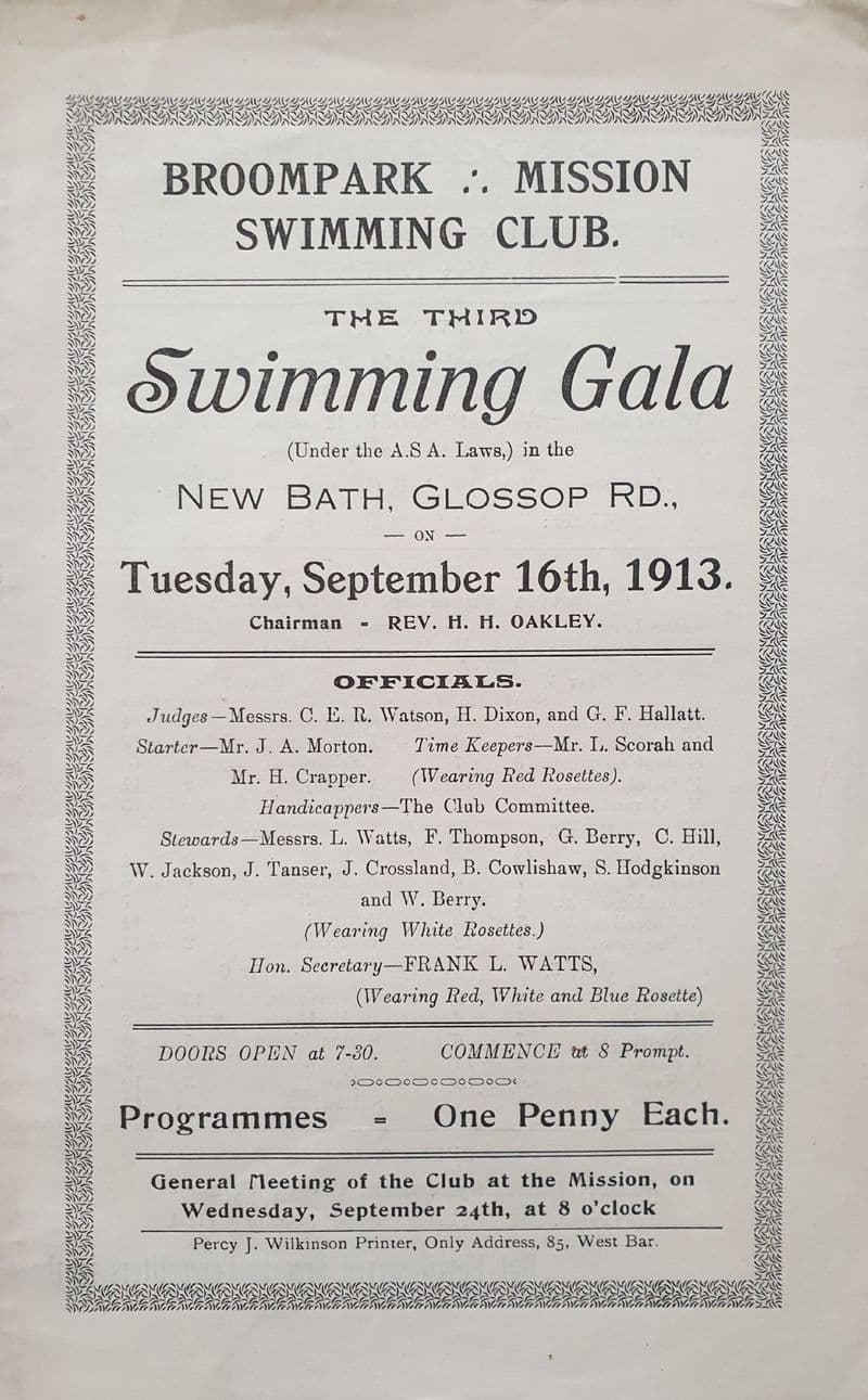 Broompark Mission Swimming Club Gala (1913, Sep 16th)