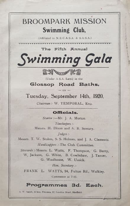 Broompark Mission Swimming Club Gala (1920, Sep 14th)