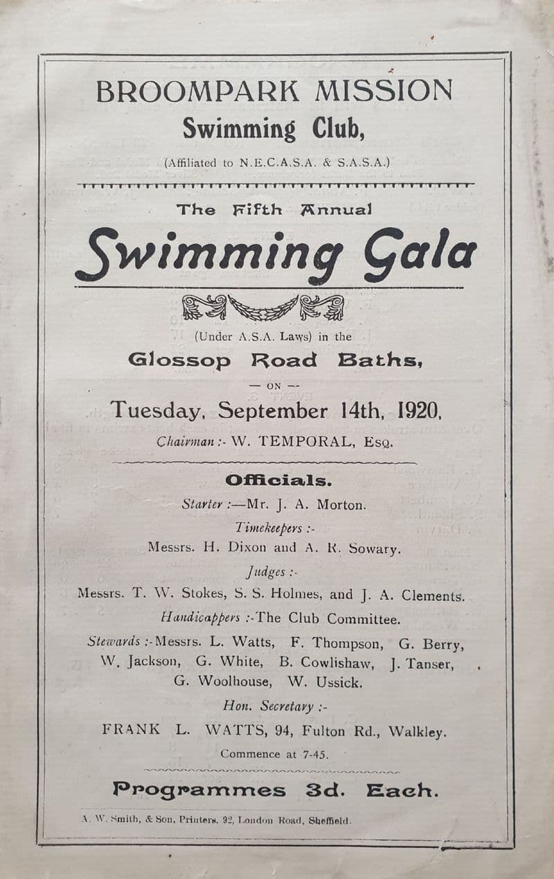 Broompark Mission Swimming Club Gala (1920, Sep 14th)