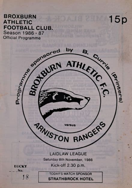 Broxburn Athletic v Arniston Rangers, Laidlaw Lge (1986, Nov 8th)