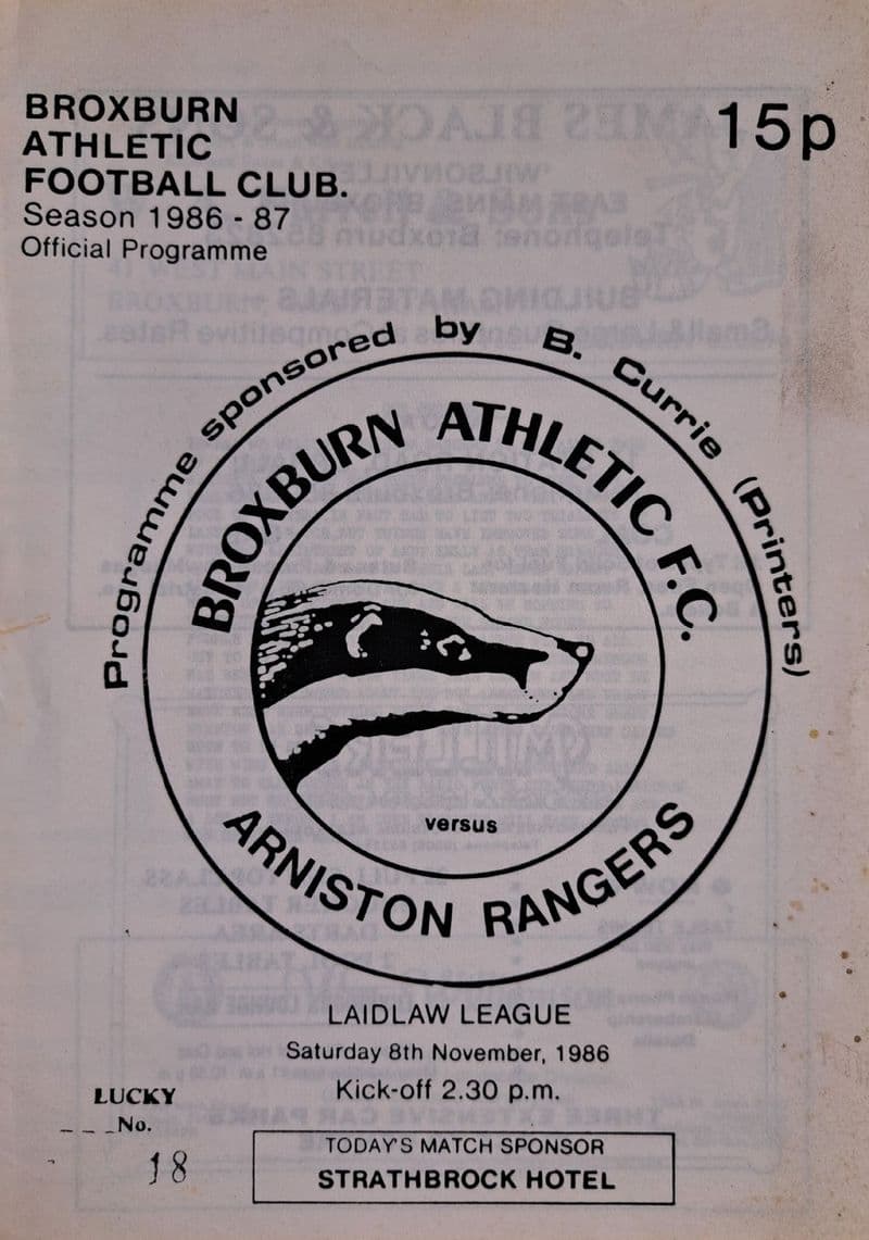 Broxburn Athletic v Arniston Rangers, Laidlaw Lge (1986, Nov 8th)