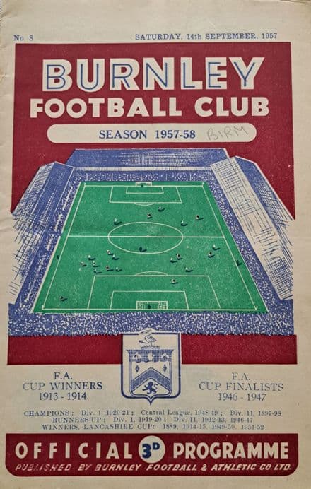 Burnley v Birmingham City, Div 1 (1957, Sep 14th)