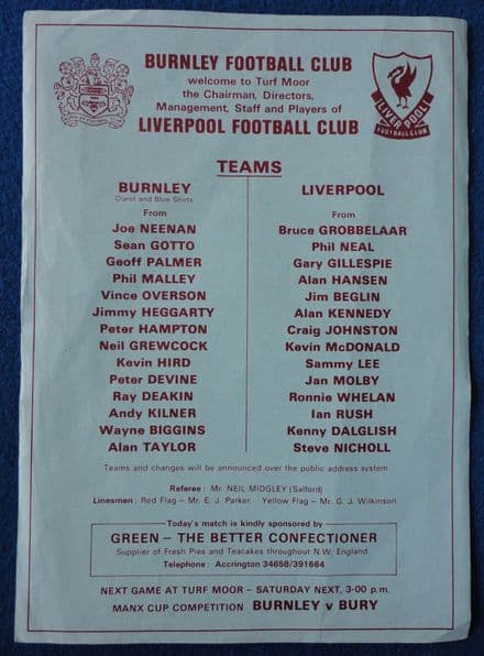 Burnley v Liverpool, Friendly (1985, July 27th)