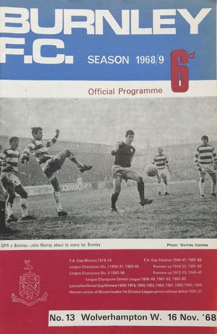 Burnley v Wolves, Div 1 (1968, Nov 16th)