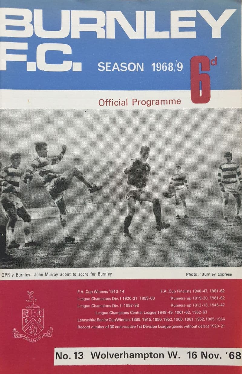 Burnley v Wolves, Div 1 (1968, Nov 16th)