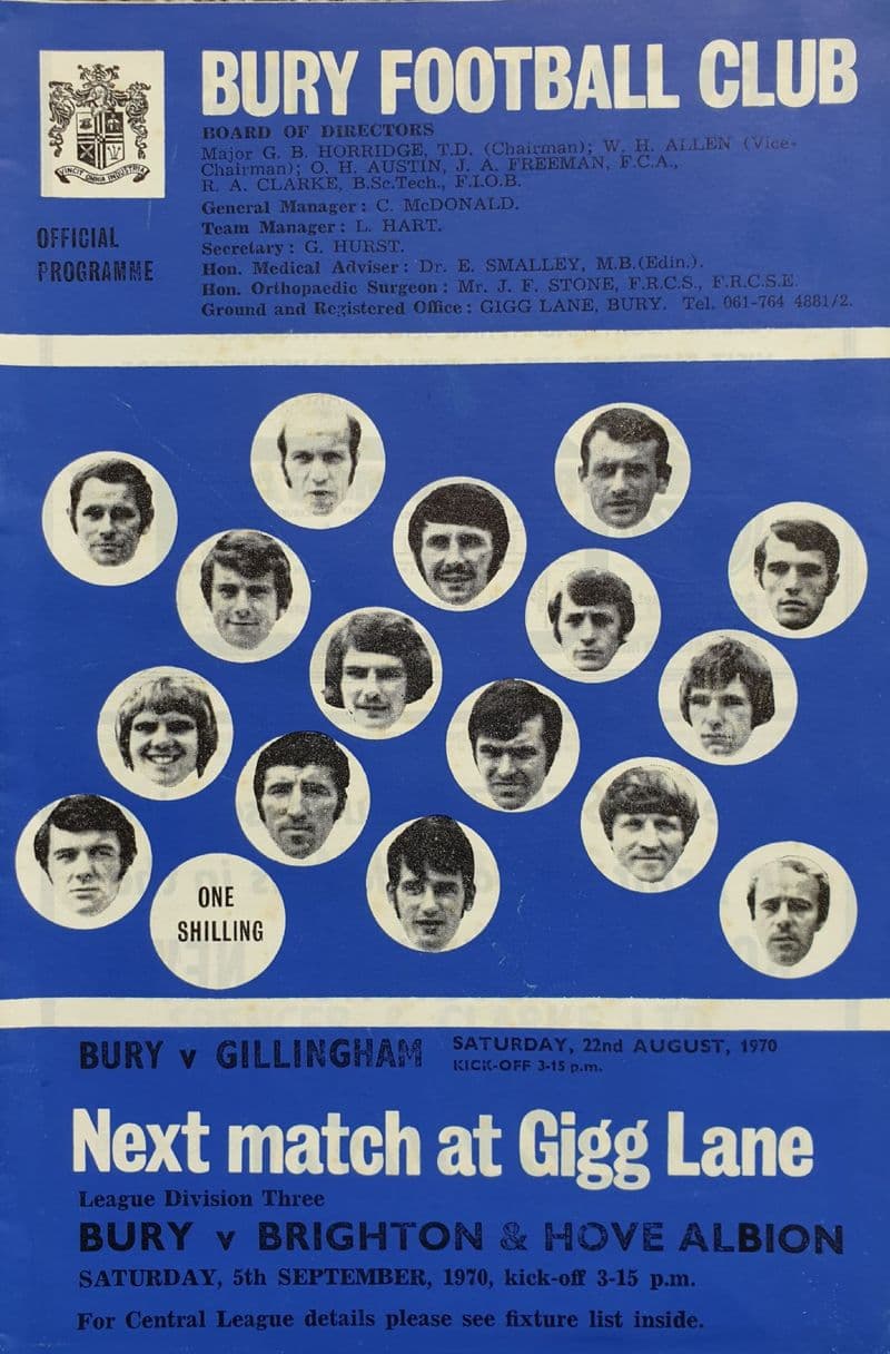 Bury v Gillingham, Div 3 (1970, Aug 22nd)