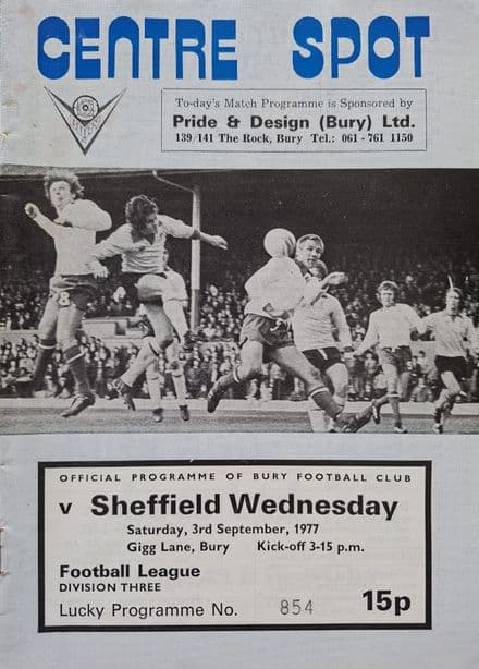 Bury v Sheffield Wednesday, Div 1 (1977, Sep 3rd)