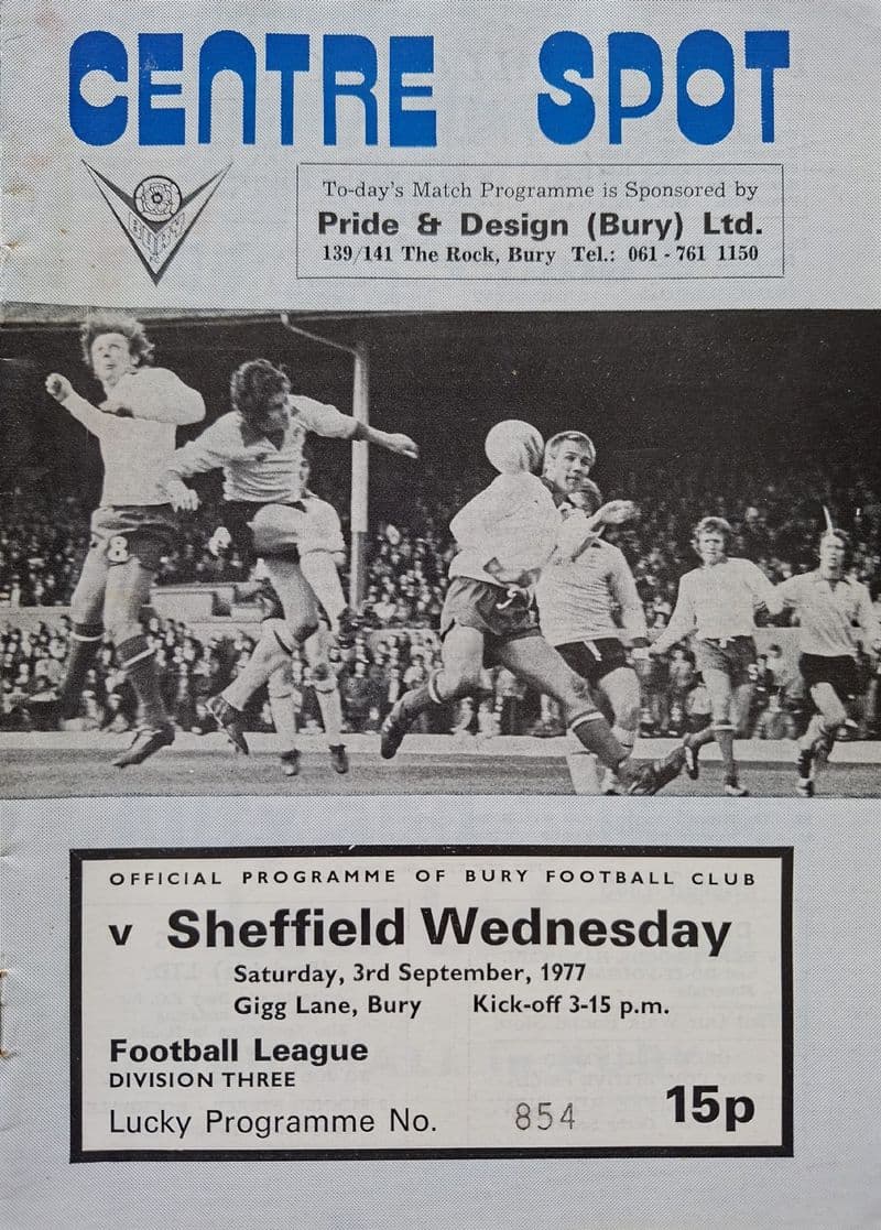 Bury v Sheffield Wednesday, Div 1 (1977, Sep 3rd)