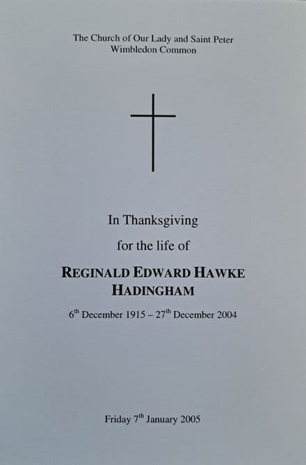 Buzzer Hadingham Thanksgiving Order of Service (2005, Jan 7th)