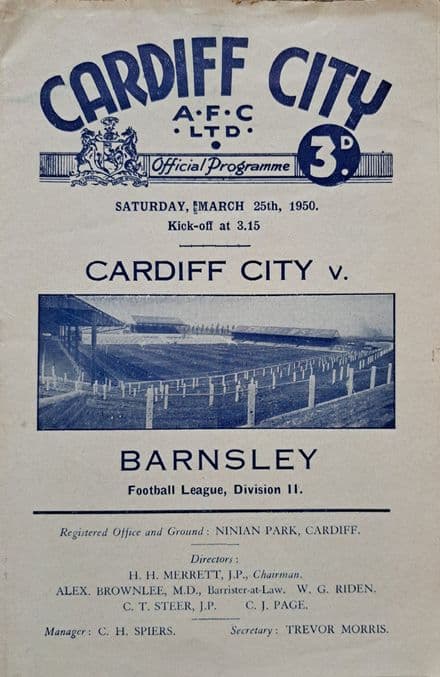 Cardiff v Barnsley, Div 2 (1950, Mar 25th)