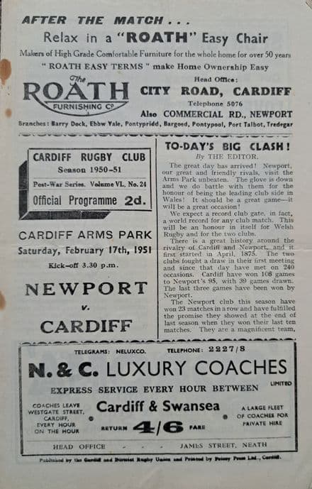 Cardiff v Newport (1951, Feb 17th)