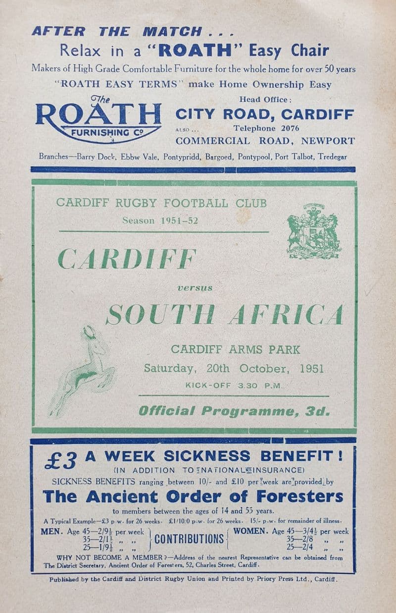 Cardiff v South Africa (1951, Oct 20th)