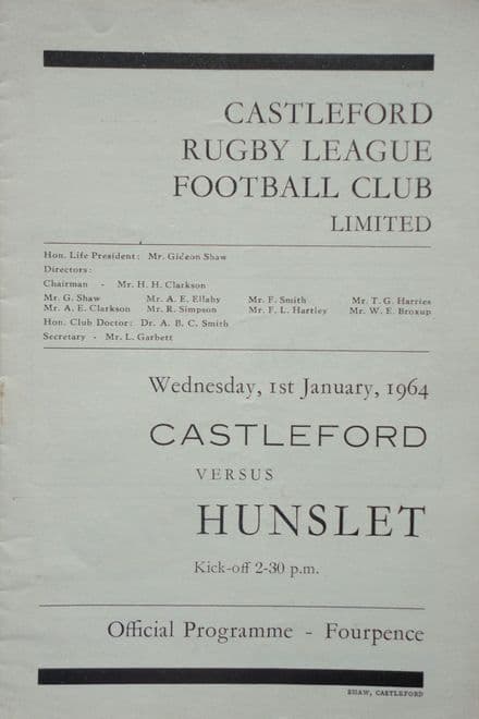 Castleford v Hunslet (1964, Jan 1st)