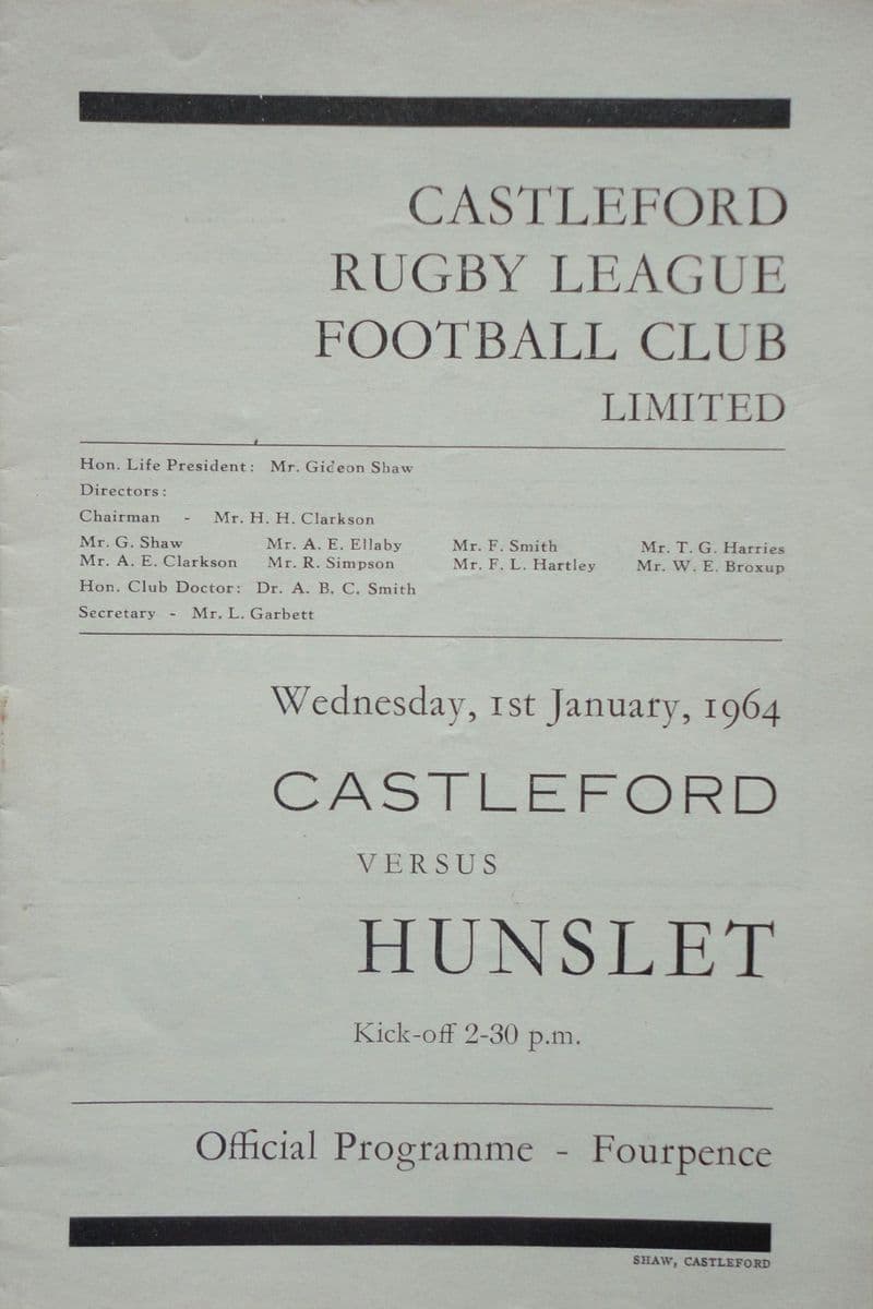 Castleford v Hunslet (1964, Jan 1st)