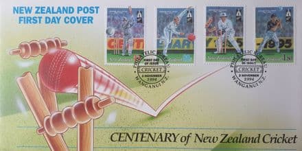 Centenary of New Zealand Cricket Stamps FDC (1994, Nov 2nd)
