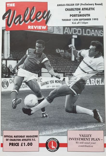 Charlton v Portsmouth, Anglo-Italian Cup (1992, Sep 15)