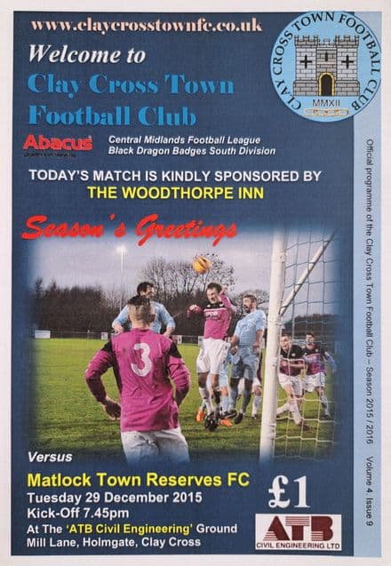 Clay Cross Town v Matlock Town Reserves, Central Midlands (2015, Dec 29th)