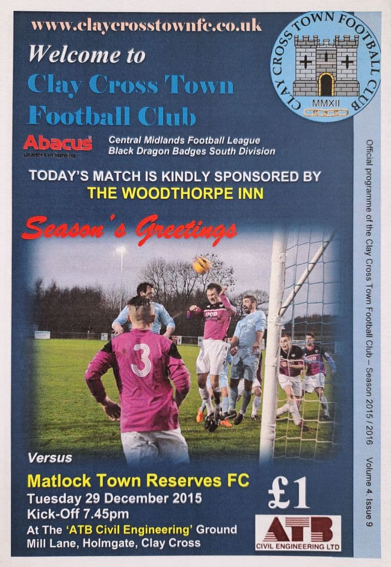 Clay Cross Town v Matlock Town Reserves, Central Midlands (2015, Dec 29th)