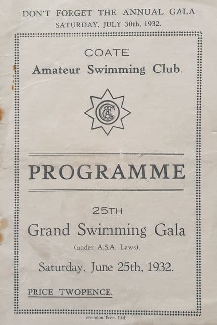 Coate Amateur Swimming Club Gala (1932, Jun 25th)