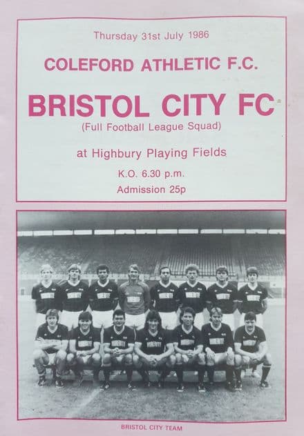 Coleford Athletic v Bristol City (1986, Jul 31st)