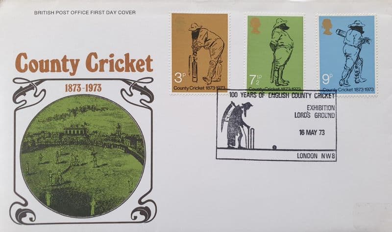 County Cricket Centenary FDC (1973) Lord's Father Time