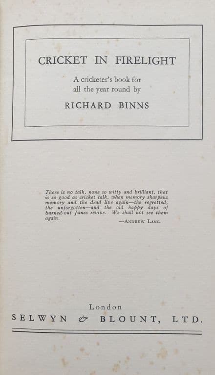 Cricket in Firelight by Richard Binns (1938)