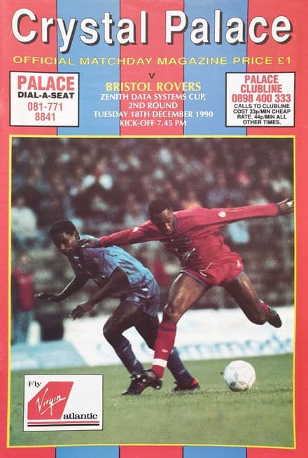 Crystal Palace v Bristol Rovers, ZDS Cup (1990, Dec 18th)