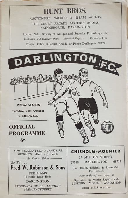 Darlington v Millwall, Div 4 (1967, Oct 31st)