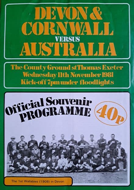 Devon & Cornwall v Australia (1981, Nov 11th)