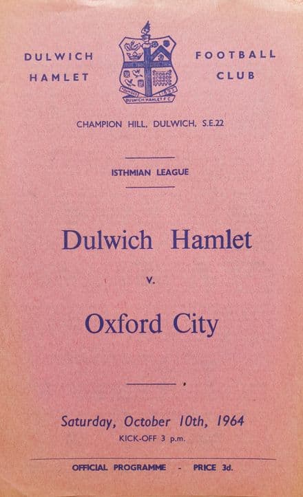 Dulwich Hamlet v Oxford City, Isthmian Lge (1964, Oct 10th)