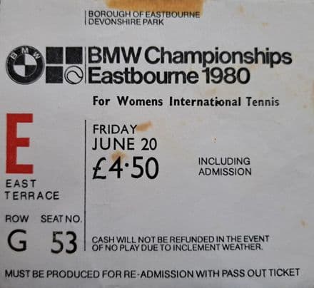 Eastbourne Championships Ticket (1980, Jun 20th)