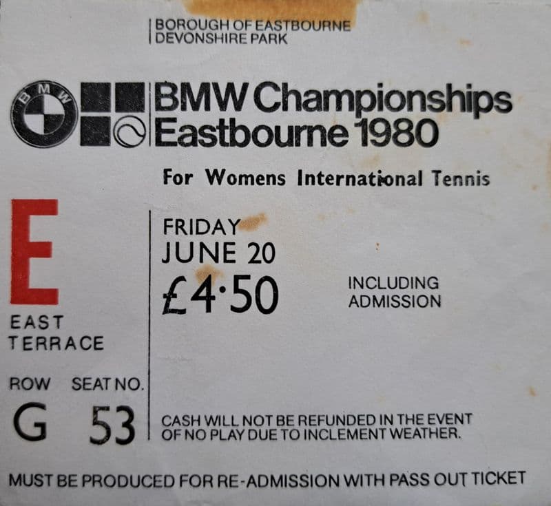 Eastbourne Championships Ticket (1980, Jun 20th)