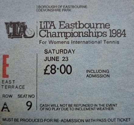 Eastbourne Championships Ticket (1984, Jun 23rd)