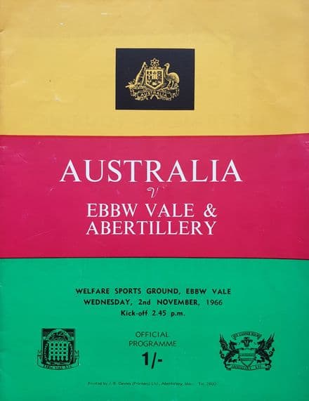 Ebbw Vale & Abertillery v Australia (1966, Nov 2nd)