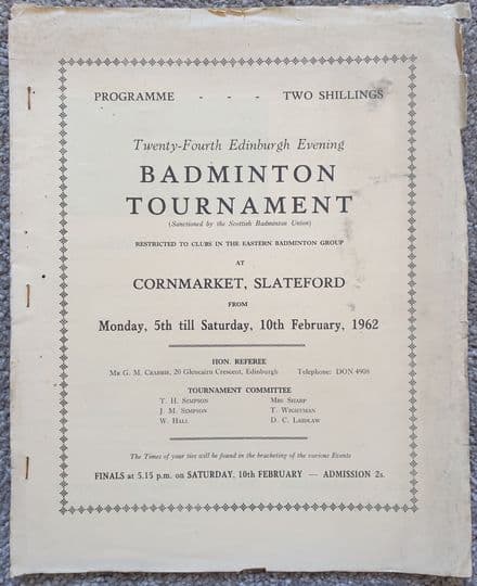 Edinburgh Evening Badminton Tournament (1962, Feb 5th-10th)