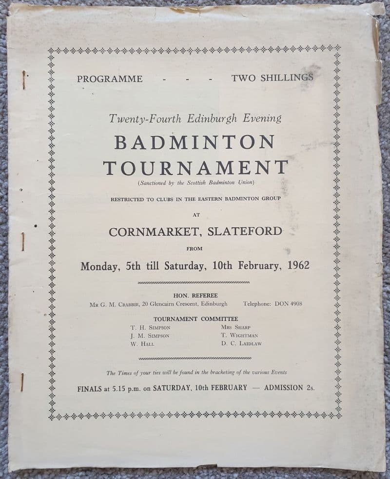 Edinburgh Evening Badminton Tournament (1962, Feb 5th-10th)