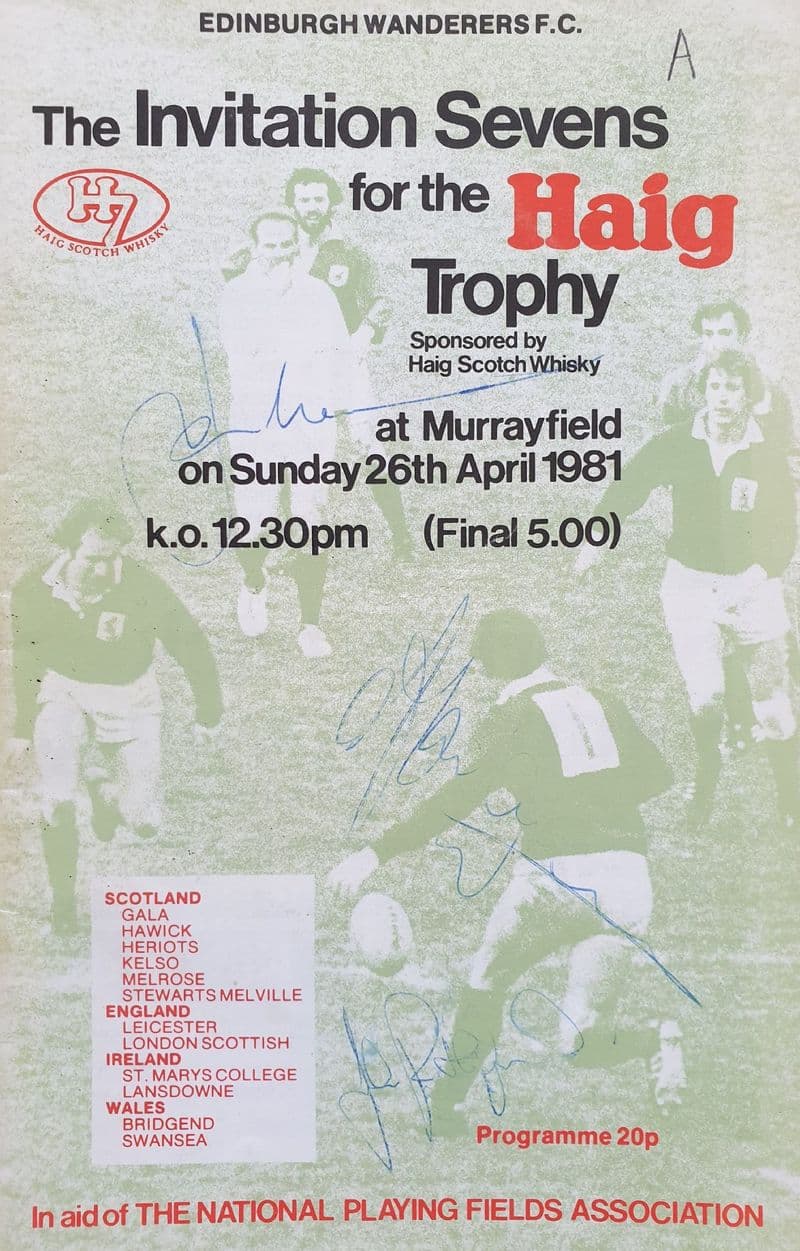 Edinburgh Wanderers Sevens (1981, Apr 26th) SIGNED