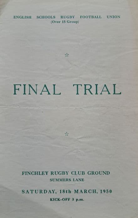 England Final Trial - Over 15s (1950, Mar 18th)