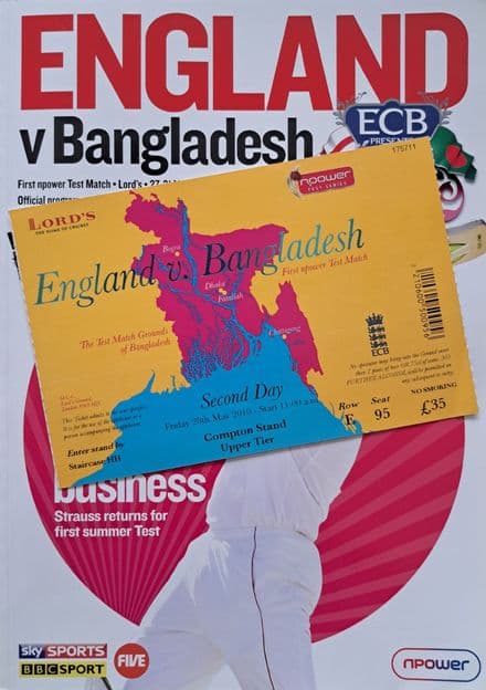 England v Bangladesh (2010, May 27th-31st) plus Ticket