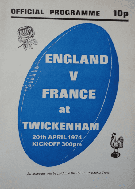 England v France (1974, 20th Apr) & Ticket