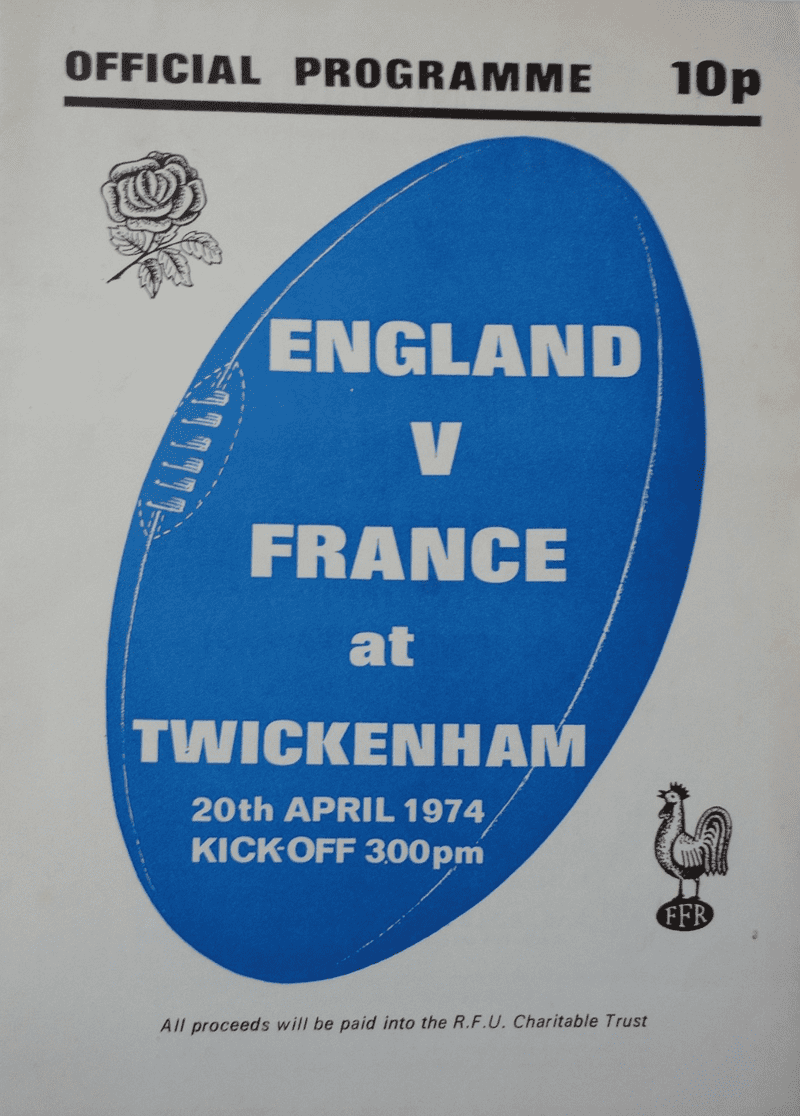 England v France (1974, 20th Apr) & Ticket