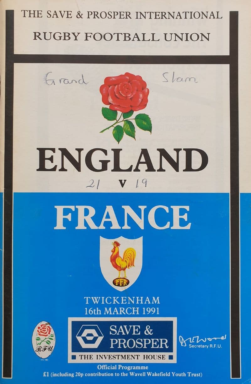 England v France (1991, Mar 16th) SIGNED
