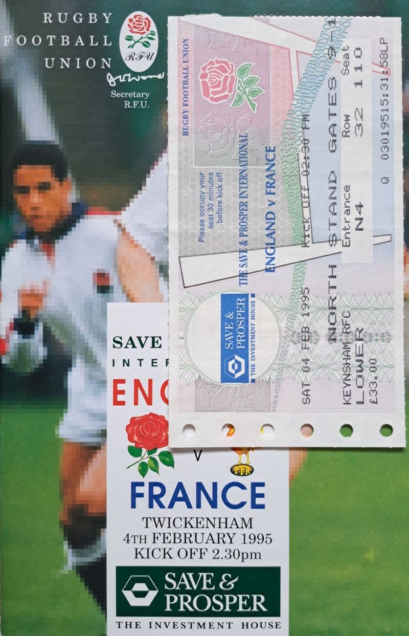 England v France (1995, Feb 4th) plus Ticket