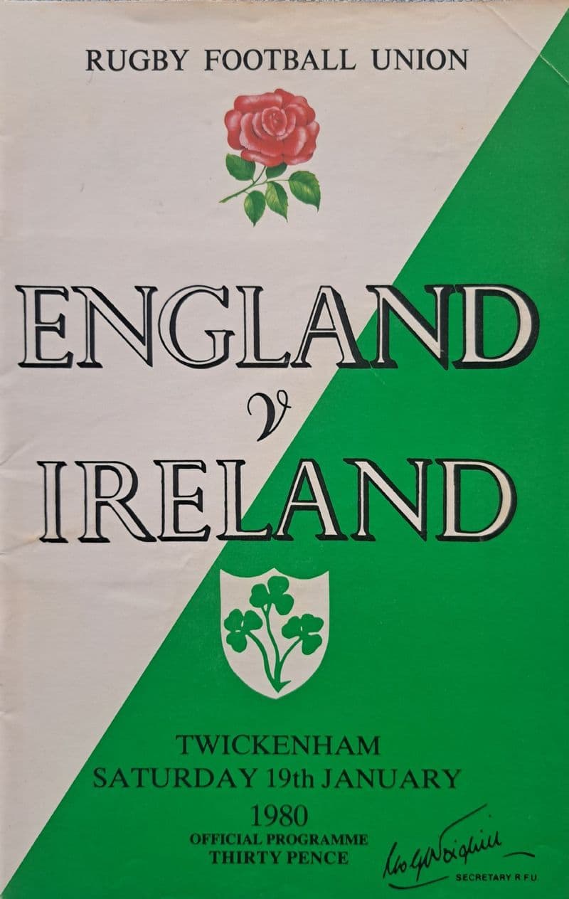 England v Ireland (1980, Jan 19th) plus Ticket